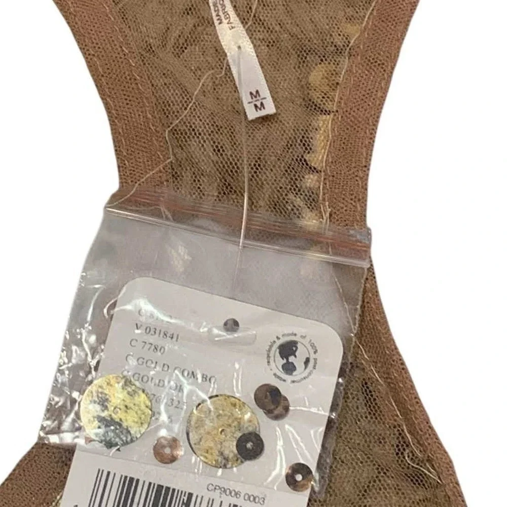 Free People All That Glitters Tank Women M Gold Sequin Mesh Racerback OB1760325